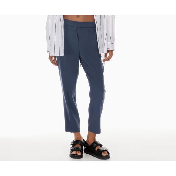 Aritzia Babaton Conan Trousers Blue Elastic Waist Pull-on Cropped Pants - Size 6 - Picture 1 of 8